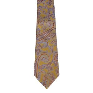 Canali 1934 Tie Gold Silk Woven Paisley Luxury 3 Fold‎ Necktie 58" Mens